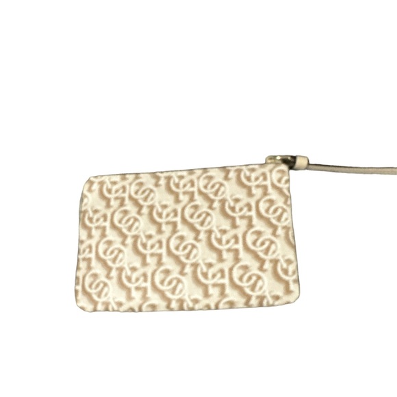 NWT coach signature beige and tan wristlet leather with maroon inside nice - Picture 1 of 7